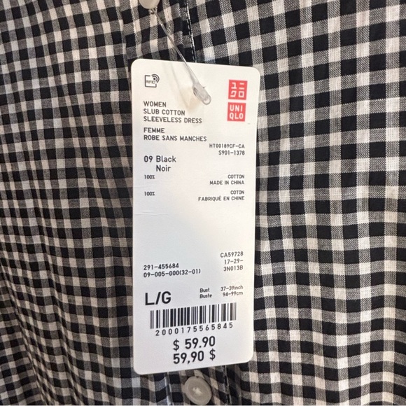 UNIQLO Sz L Black and White Gingham Sleeveless Dress Tiered Ruffles NEW WITH TAG - Picture 5 of 11